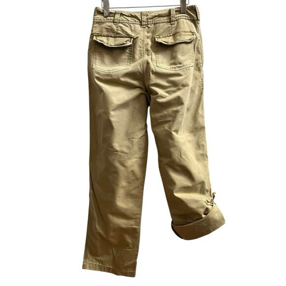 Free People Cleo Washed Khaki Cotton Canvas Roll Tab Straight Chino Pant Size 4 - Picture 6 of 15